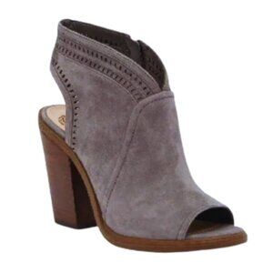 Vince Camuto Koral Peep Toe Booties Womens 7 Gray Suede Ankle Side Zip Boots